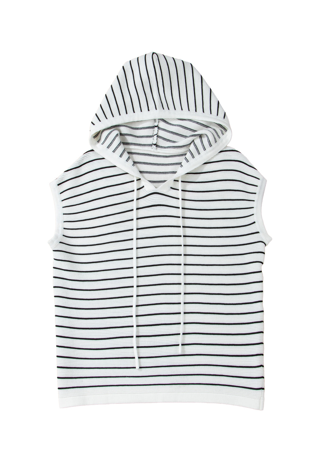 White Stripe Drawstring Hooded Loose Sweater T Shirt