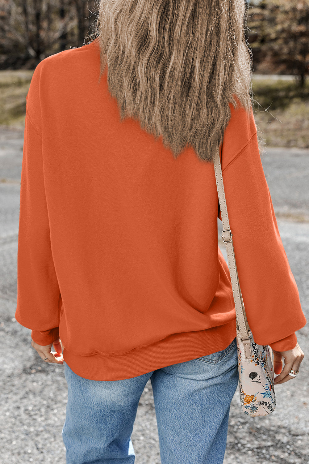 Bonbon Plain Drop Shoulder Crewneck Pullover Sweatshirt