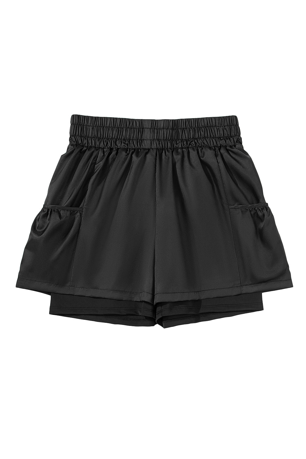 Black Elastic High Waist Pocketed Casual Shorts