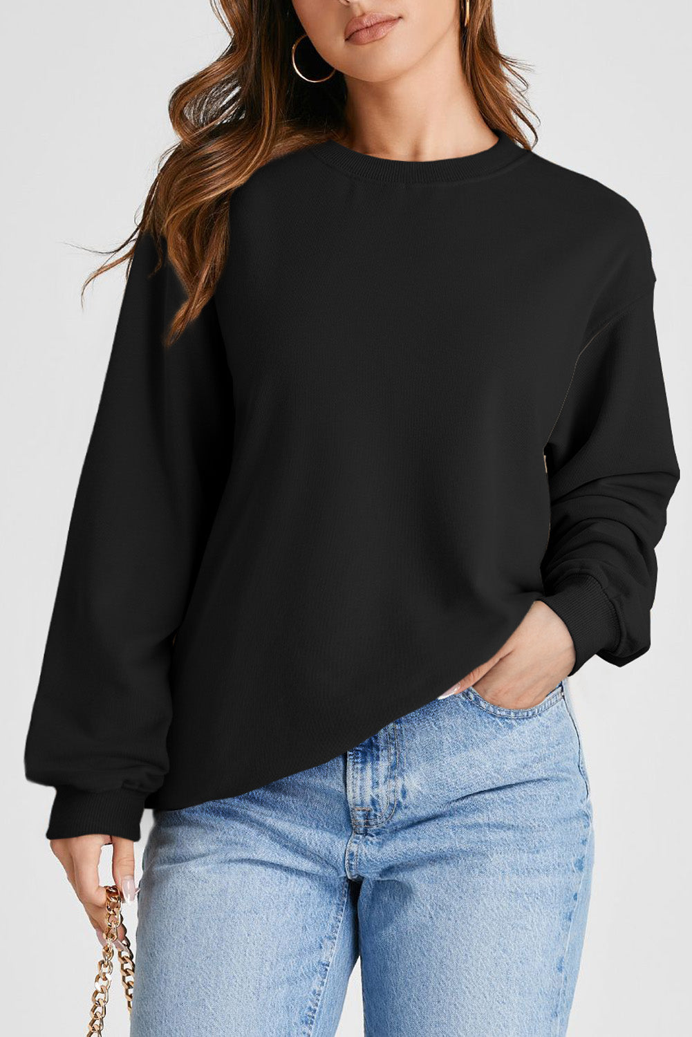 Bonbon Plain Drop Shoulder Crewneck Pullover Sweatshirt