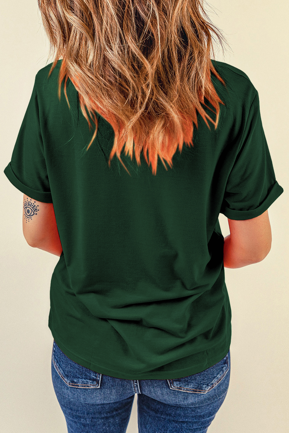 Green Rhinestone Four Leaf Clover Graphic St Patrick Crewneck Tee