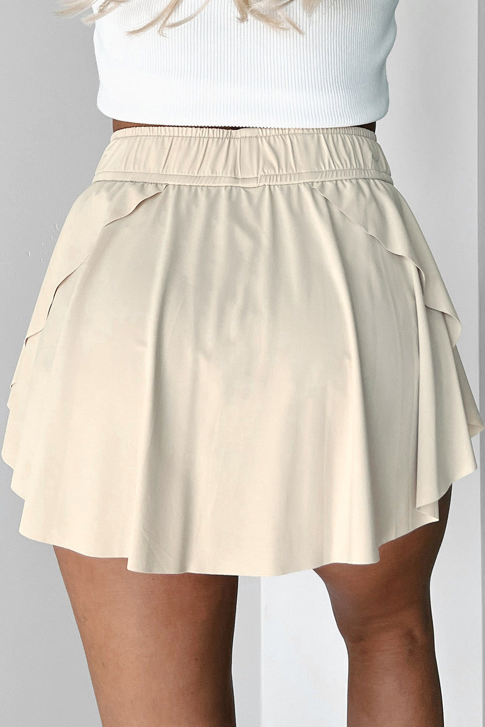 Beige Drawstring High Waist Lined Tennis Skorts