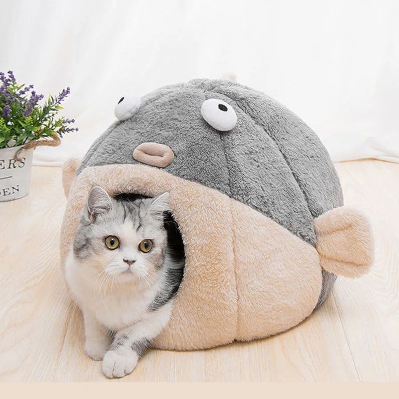 Cute Animal Cat Accessory Furniture Balloonfish-shaped Pet Mats Indoor