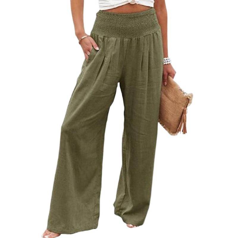 Rainbowsis  Women's Casual Wide Leg Cotton Linen Loose Trousers