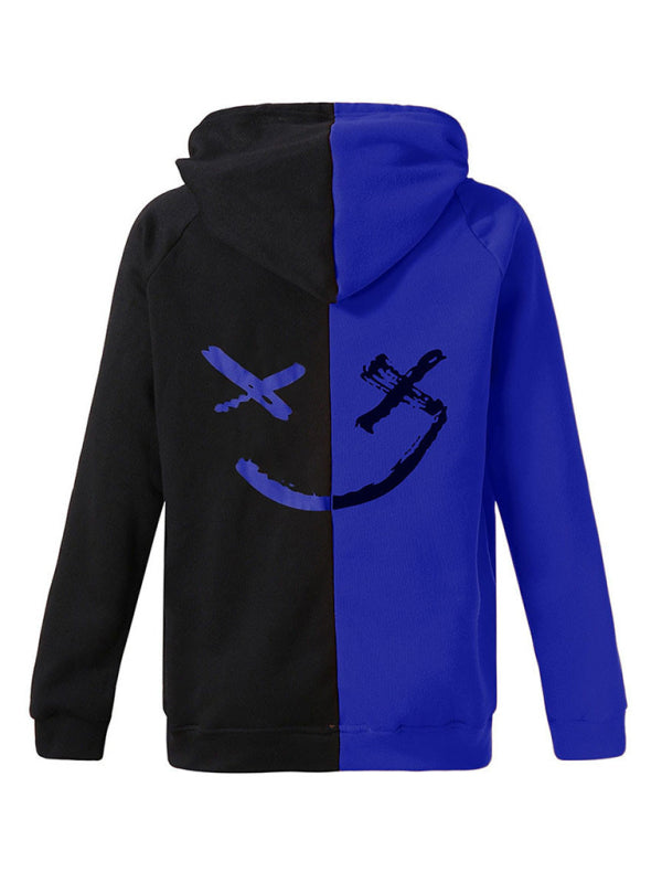 Men's Color Block Smiley Sweatshirt Men's Long Sleeve Sports Hooded Top