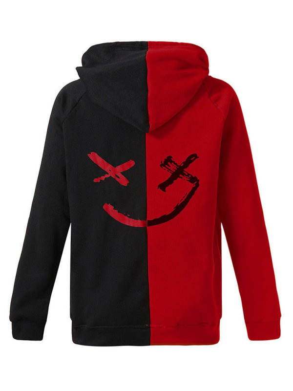 Men's Color Block Smiley Sweatshirt Men's Long Sleeve Sports Hooded Top