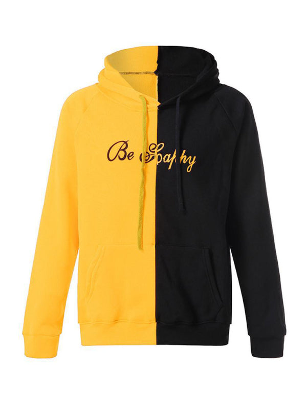 Men's Color Block Smiley Sweatshirt Men's Long Sleeve Sports Hooded Top