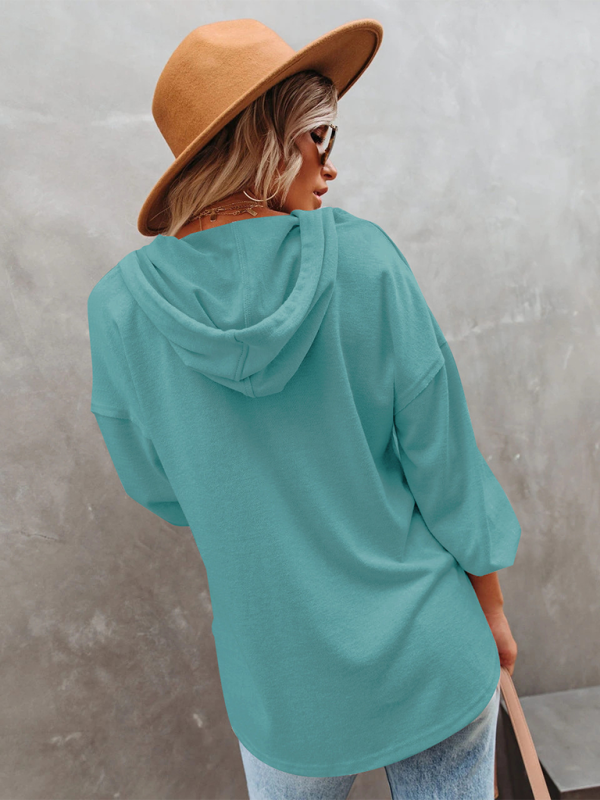 Women's Cardigan Hoodie Casual Loose Solid Color Sweatshirt