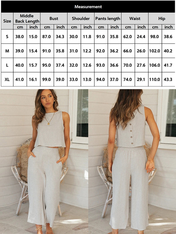 Vintage Sleeveless Cotton Pants Set