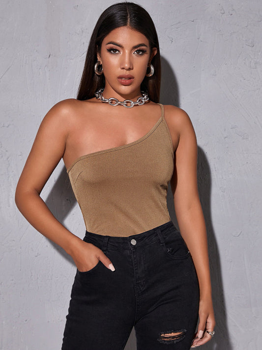 Women's sexy cosmetic strap off -shoulder oblique cross -neck jacket