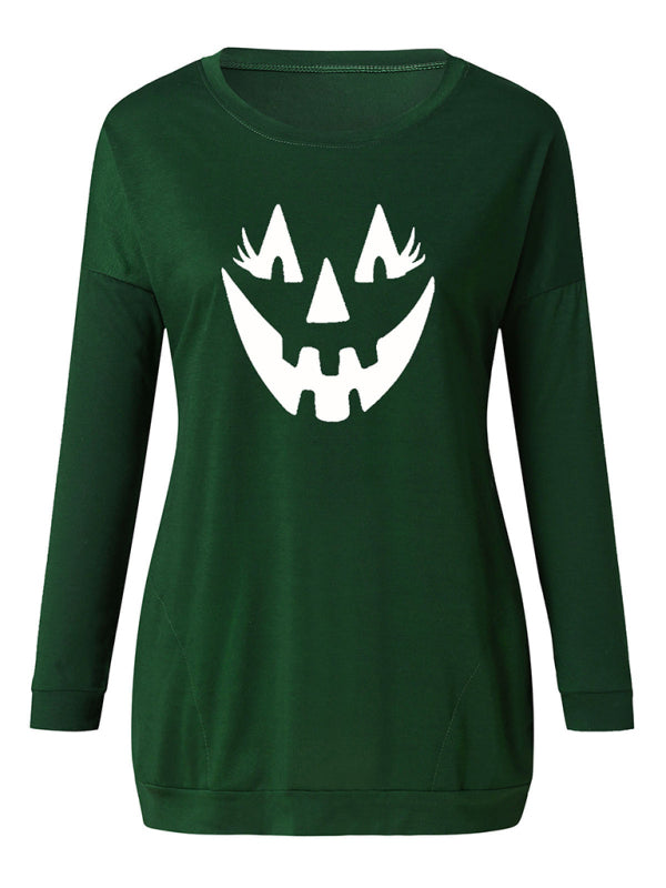 Women's Halloween face print round neck Pullover