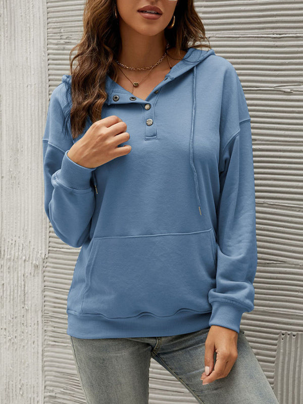 Women's Half Cardigan Button Kangaroo Pocket Hoodie