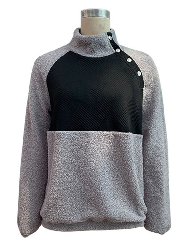 Women's new color-blocking long-sleeved half-high collar fleece sweatshirt