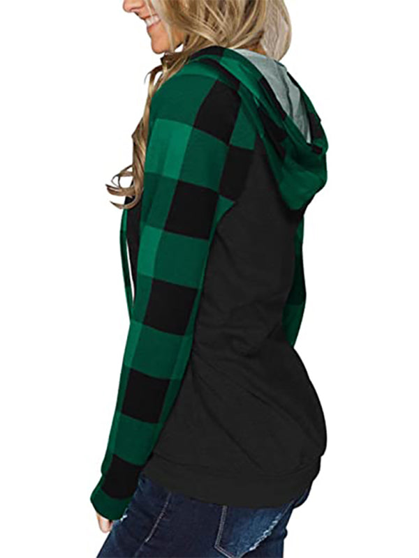 Women's Long Sleeve Printed Sports Plaid Hooded Women's Sweatshirt T-Shirt