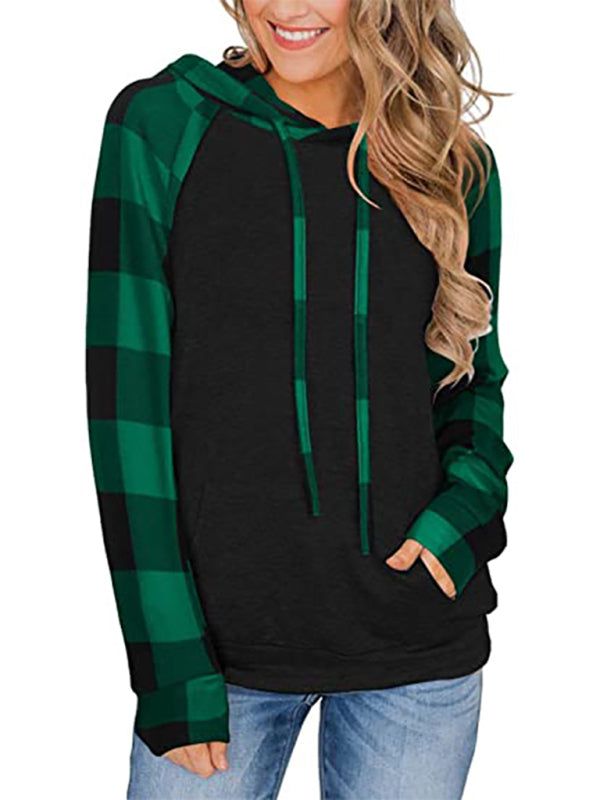 Women's Long Sleeve Printed Sports Plaid Hooded Women's Sweatshirt T-Shirt