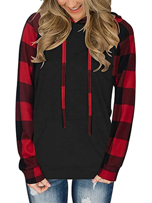 Women's Long Sleeve Printed Sports Plaid Hooded Women's Sweatshirt T-Shirt