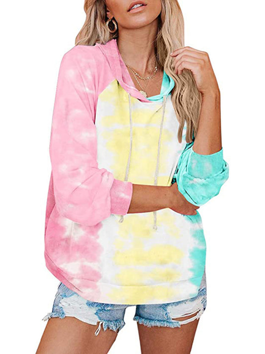 New Ladies Sweatshirt Tie Dye Gradient Color Hooded Loose Top