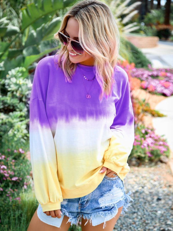 New Ladies Tie Dye Rainbow Gradient Print Long Sleeve Sweatshirt