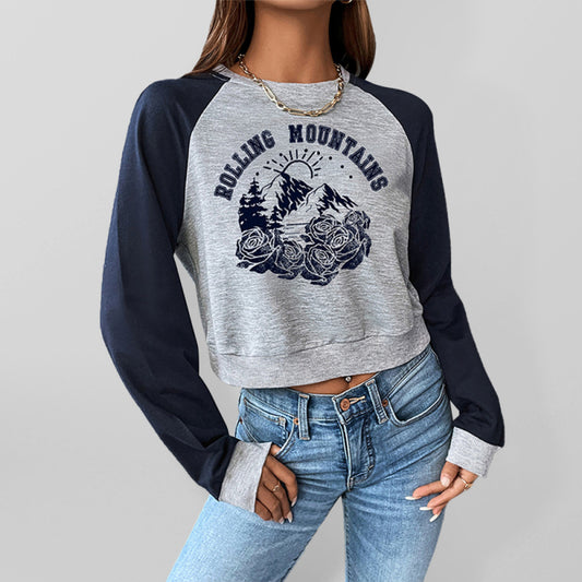 Casual Raglan Sleeve Knit Crop Hoodie