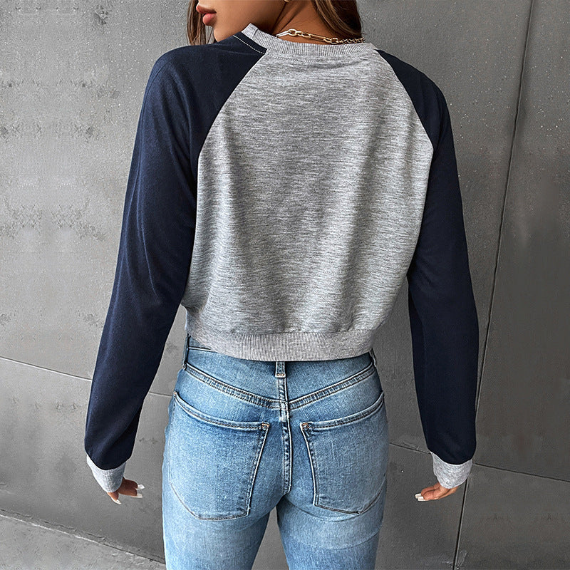 Casual Raglan Sleeve Knit Crop Hoodie