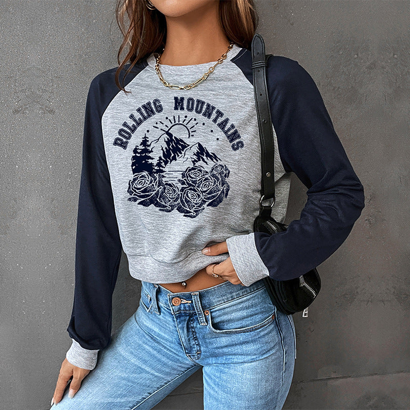 Casual Raglan Sleeve Knit Crop Hoodie