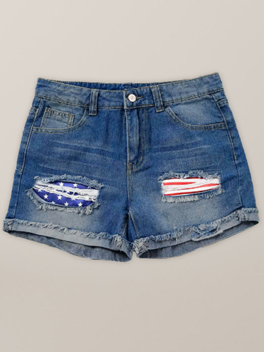 American flag patch skinny denim shorts