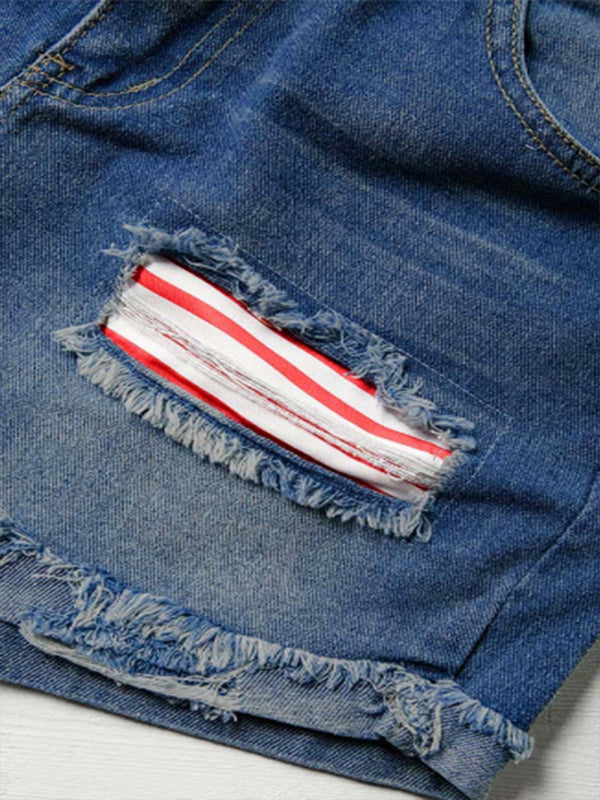 American flag patch skinny denim shorts