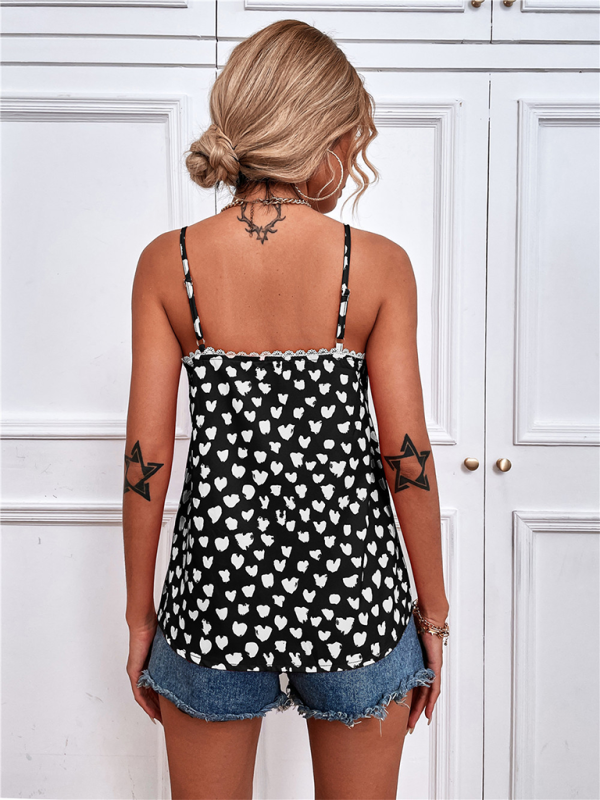 Women's Lace Stitching Love Print Camisole