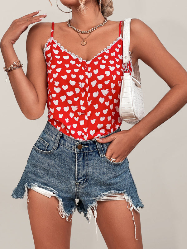 Women's Lace Stitching Love Print Camisole