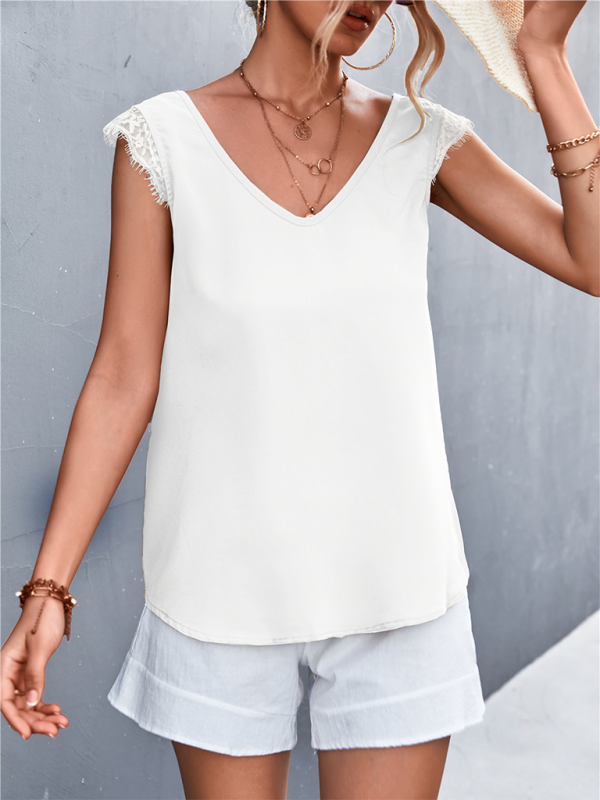 Women's V-neck Lace Stitching Casual Sleeveless Tank Top