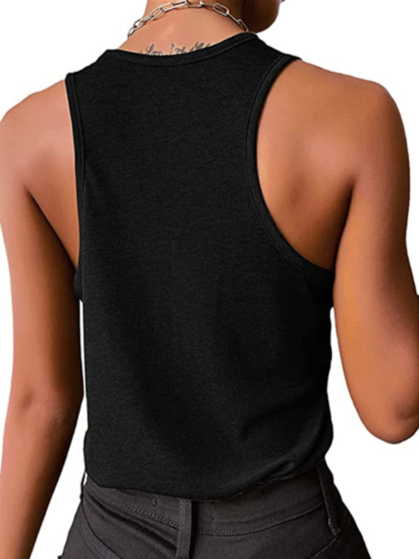 Women's Solid Color Snap Button Casual Sleeveless Tank Top