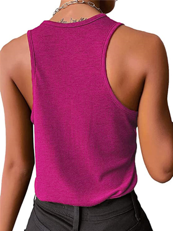 Women's Solid Color Snap Button Casual Sleeveless Tank Top