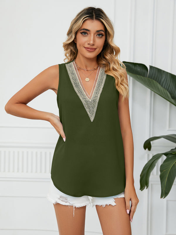 Women's Solid Color Chiffon Loose V Neck Sleeveless Tank Top