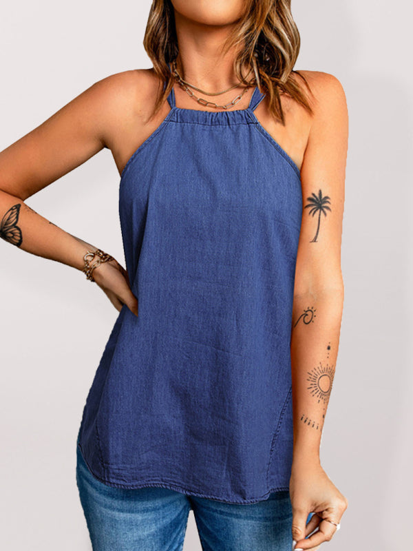 Women's Solid Color Halter Neck Loose Tank Top