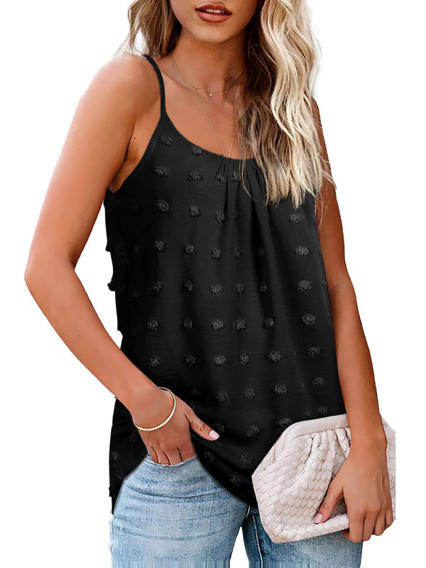 Round Neck Pompom Sleeveless Adjustable Camisole Ladies