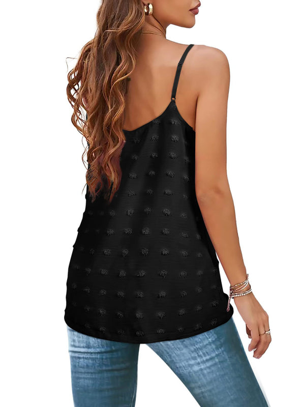 Round Neck Pompom Sleeveless Adjustable Camisole Ladies