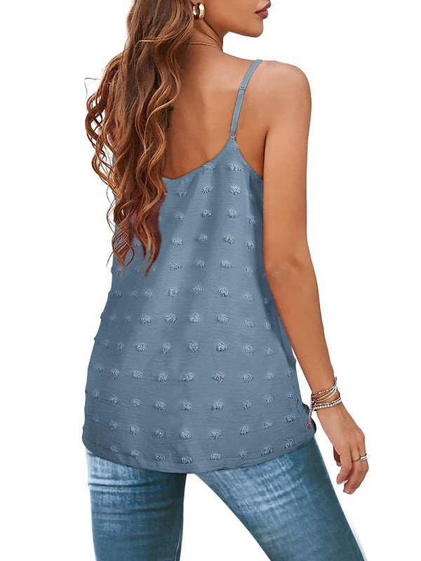 Round Neck Pompom Sleeveless Adjustable Camisole Ladies