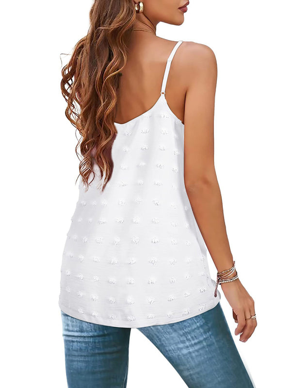 Round Neck Pompom Sleeveless Adjustable Camisole Ladies