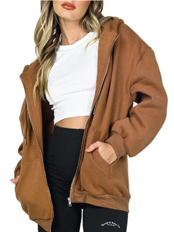 Casual hooded thickened zipper cardigan sweater