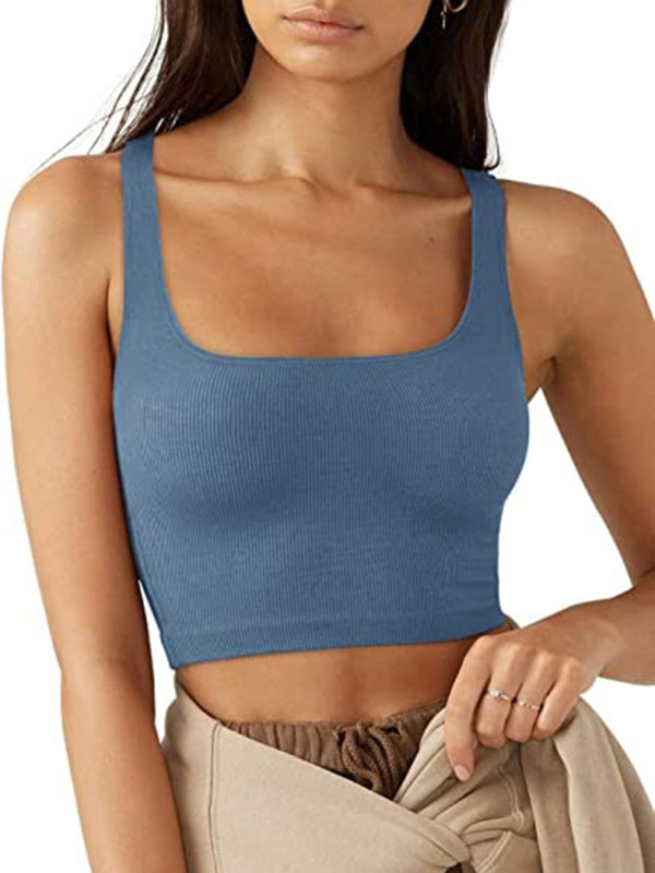 Women's solid color casual thread short vest