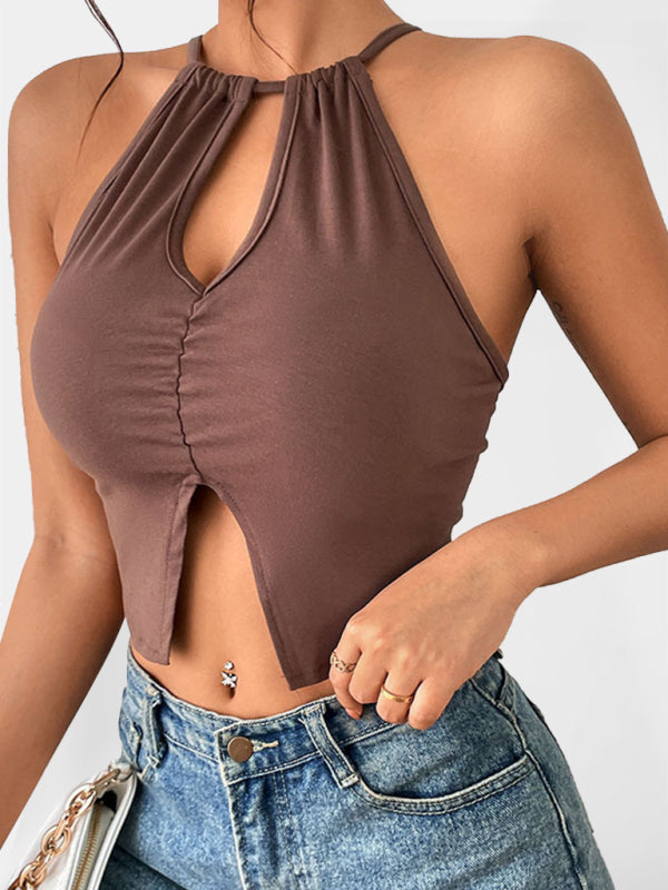 Summer New Hollow Spice Girl Top Sexy Tight Halter Neck Camisole