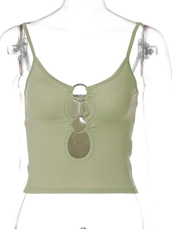 Fashionable chest hollow out navel slimming camisole top