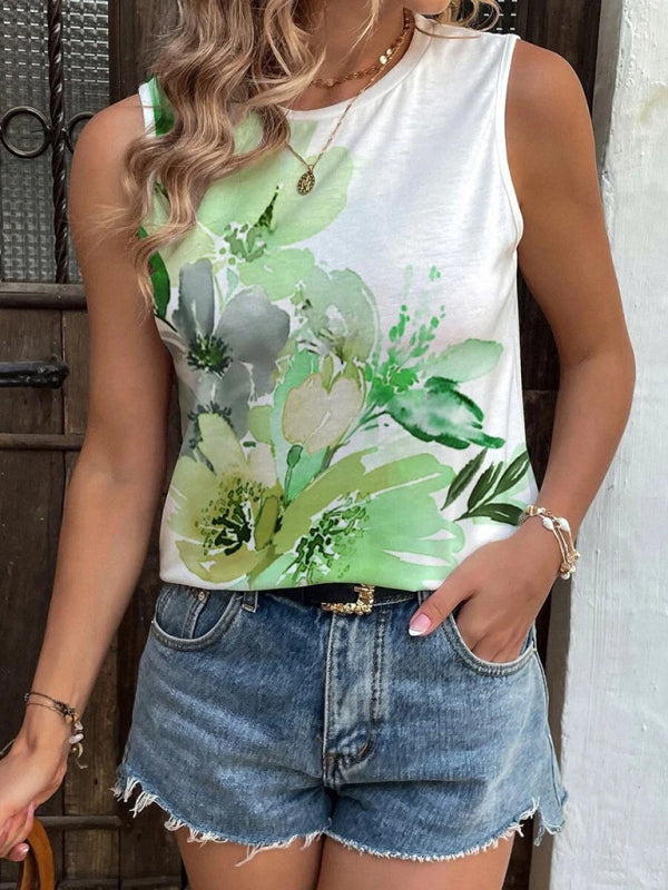 Women's Summer New Positioning Painted Flowers Fashion Vest Casual Tops