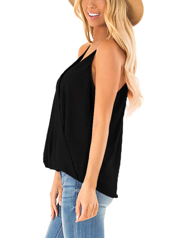 Women's Solid Color Cross V Neck Camisole Top