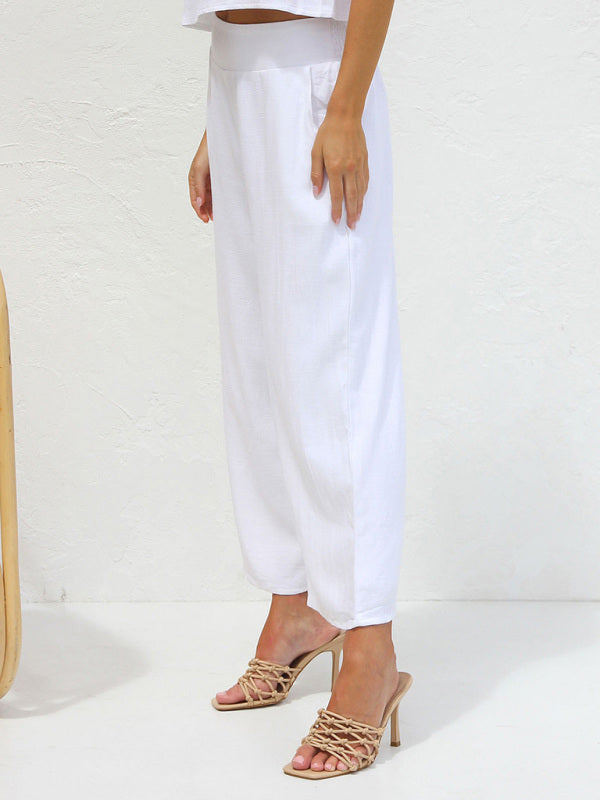 Women's casual sleeveless button-down vest cropped wide-leg pants cotton and linen suit