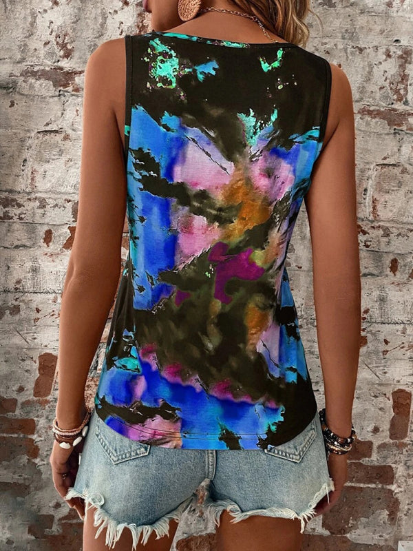 Women's Printed Painted V-Neck Open Vest Top