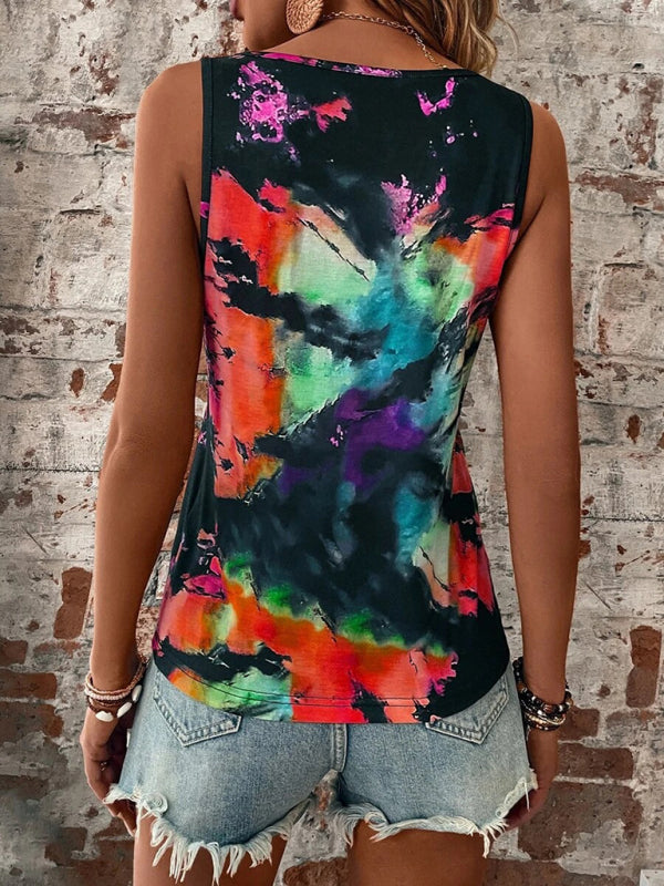 Women's Printed Painted V-Neck Open Vest Top