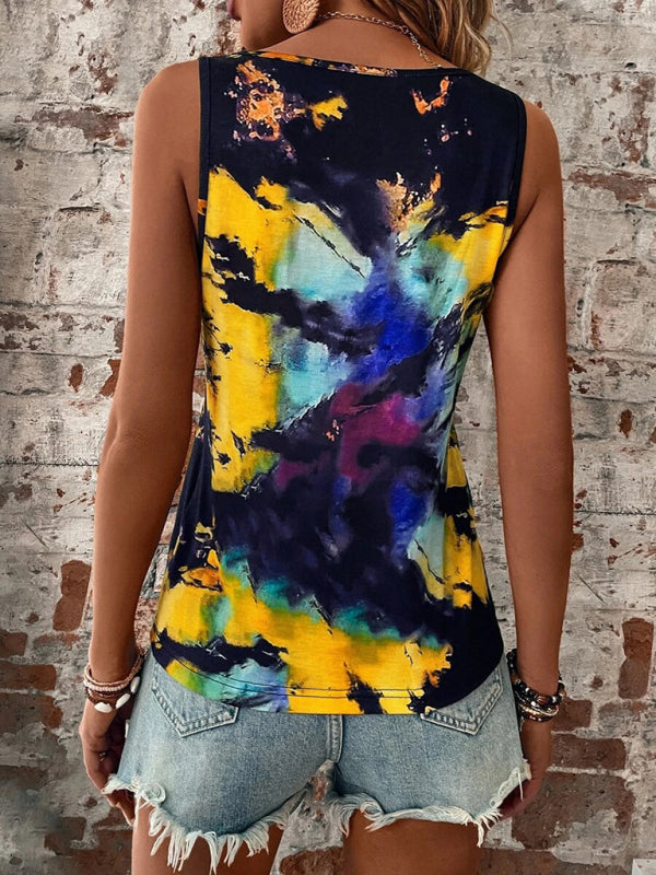 Women's Printed Painted V-Neck Open Vest Top