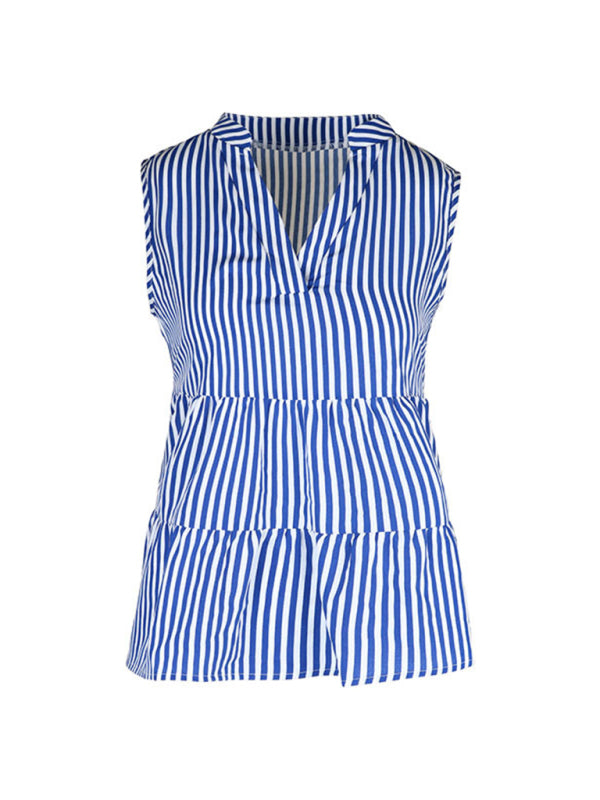 Summer new fashion tops sleeveless v-neck striped shirt