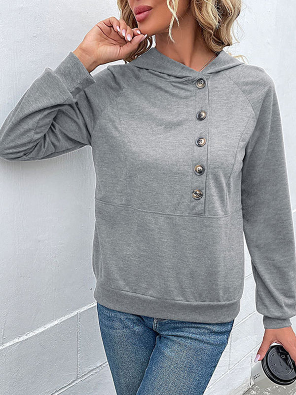 New women's long-sleeved hooded open button collar solid color sweater